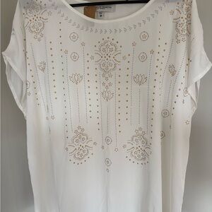 Tempted Hearts White Blouse with Gold Accents